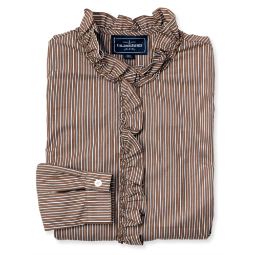 KIEL JAMES PATRICK Heritage Stripe Ruffle Shirt in Brown
