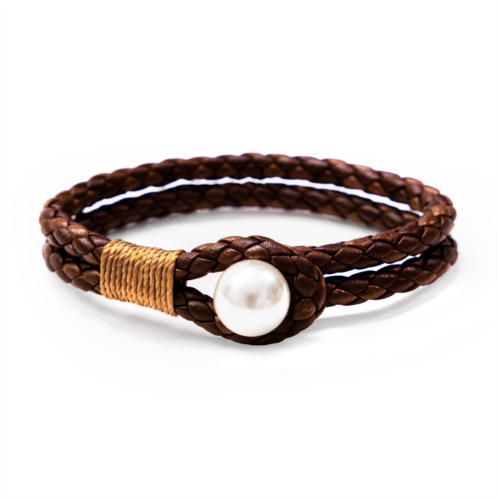 KIEL JAMES PATRICK Pearl Knot Leather Bracelet in Coffee