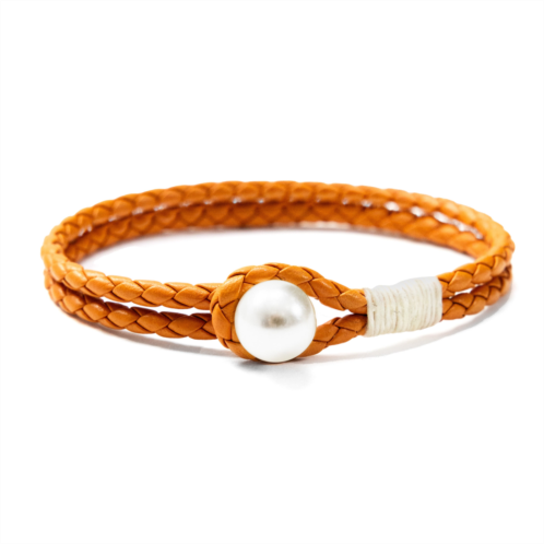 KIEL JAMES PATRICK Pearl Knot Leather Bracelet in Tan