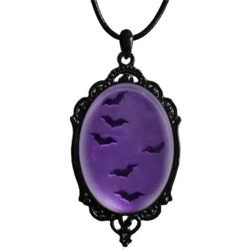 Gothic Raven Bat Cat Rose Witch Pendant Necklace for Women Punk Vintage Crystal Glass Cameo Necklaces Goth Victorian Mystery Necklace Halloween Jewelry