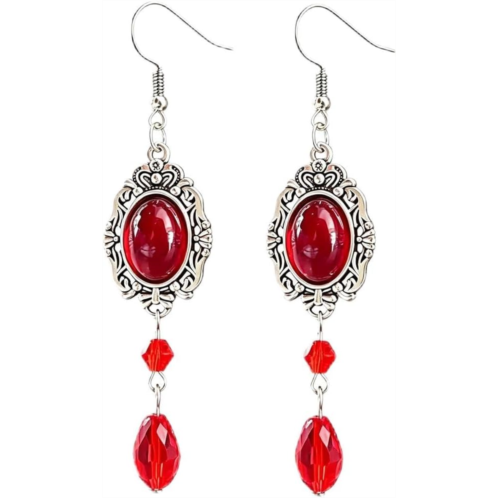 Gothic Halloween Earrings for Women Vintage Red Black Crystal Cameo Drop Earrings Mystery Witch Vampire Costume Jewelry