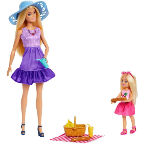 Barbie Family & Friends Dolls & Accessories Playset Picnic Themed Playset with Fashion & Small Dolls Plus 9 Pieces Including Food