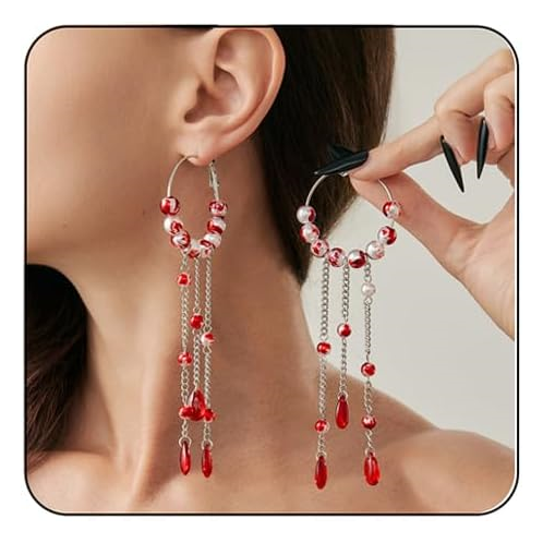 Gothic Blood Drop Earrings Vintage Crystal Pearl Fringe Blooddrip Dangle Earring Punk Style Dark Earrings Victorian Mystery Vampire Jewelry Halloween Outfit Accessories