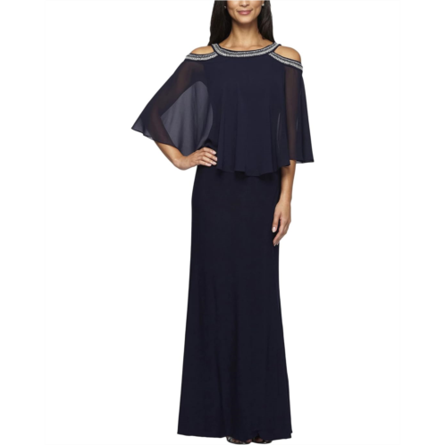 Alex Evenings Long Chiffon Cold-Shoulder Popover Dress