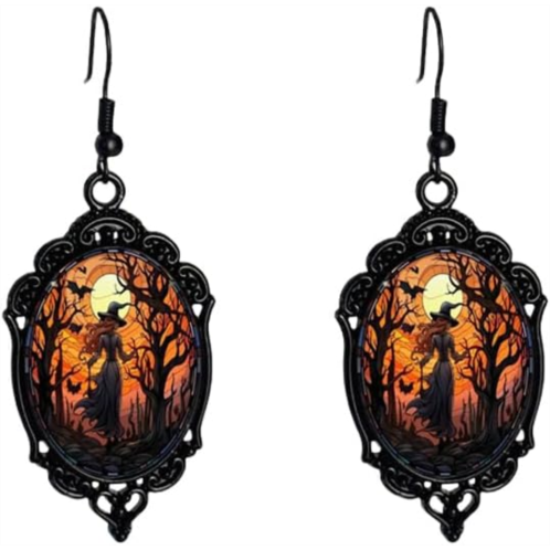 Gothic Raven Bat Cat Rose Witch Dangle Earring for Women Punk Vintage Crystal Glass Cameo Earrings Goth Victorian Mystery Earring Halloween Jewelry