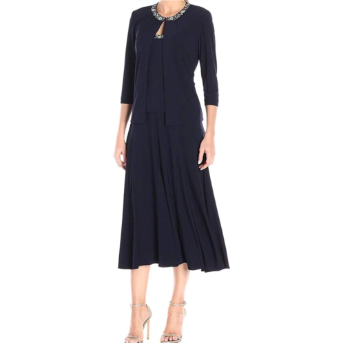 Alex Evenings Womens 2 Piece Tea Length Jacket Dress with Sequin Beaded Trim