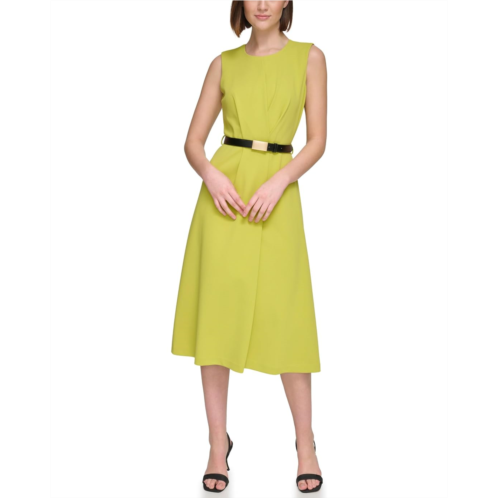 Calvin Klein Sleeveless Scuba Crepe Belted Midi Dress