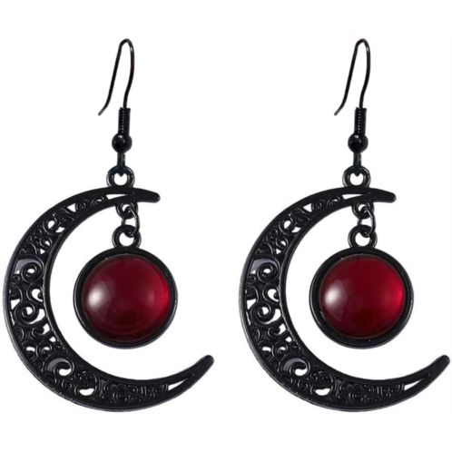Gothic Moon Earring for Women Purple Crystal Glass Drop Earrings Vintage Black Crescent Earring Punk Style Dark Victorian Earrings Mystery Vampire Jewelry Halloween Witch Outfit Ac