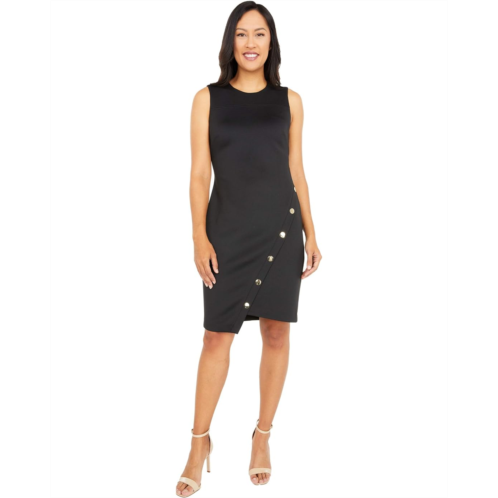 Tommy Hilfiger Scuba Asymmetrical Hem Sheath Dress w/ Snaps