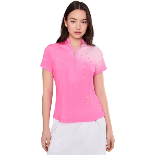 Womens Jamie Sadock Happy Heart Top Short Sleeve Zip Neck