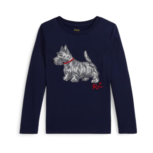 Girls Polo Ralph Lauren Kids Dog-Print Cotton Long Sleeve Tee (Toddler/Little Kid)