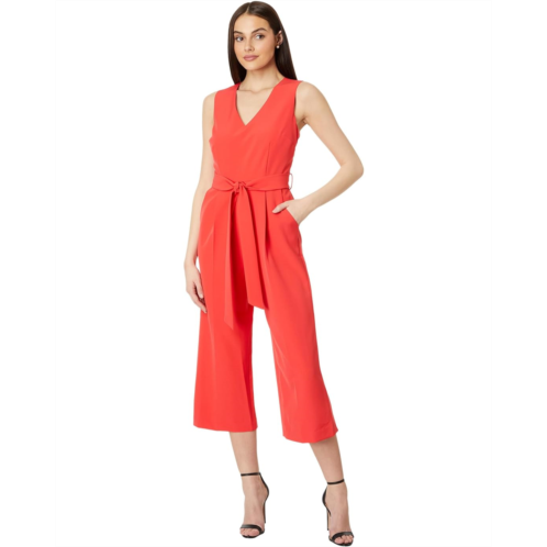 Vince Camuto Sleeveless V-Neck Belted Poly Base Jumpsuit