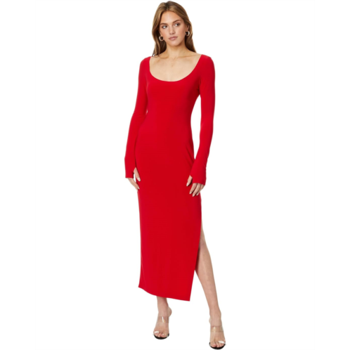 Womens Norma Kamali Long Sleeve Deep Scoop Neck Side Slit Gown