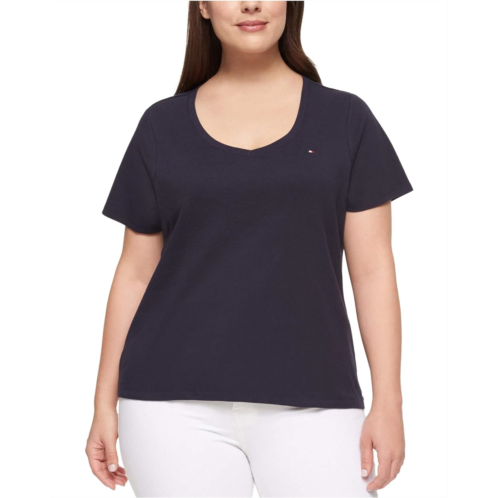 Womens Tommy Hilfiger Short Sleeve V-Neck T-Shirt (Standard and Plus Size)