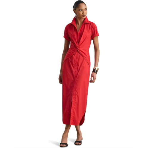 POLO Ralph Lauren Womens Lauren Ralph Lauren Twist-Front Cotton-Blend Shirtdress