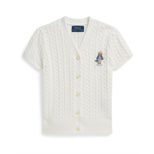 Girls Polo Ralph Lauren Kids Polo Bear Cable Cotton V-Neck Cardigan (Toddler/Little Kid)
