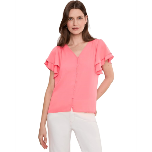 CeCe Double Flutter Sleeve Shirred Shoulder Top