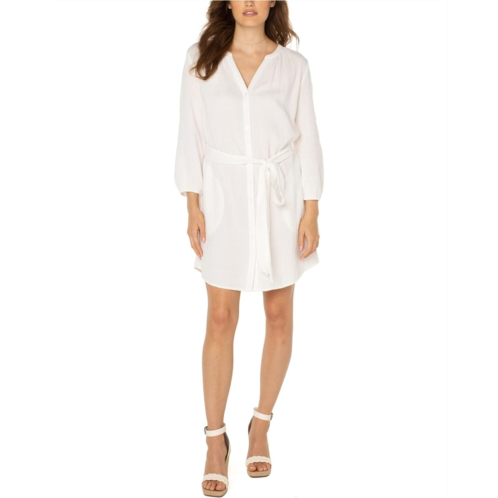 Liverpool Los Angeles 3/4 Sleeve Button Front Gauze Shirtdress