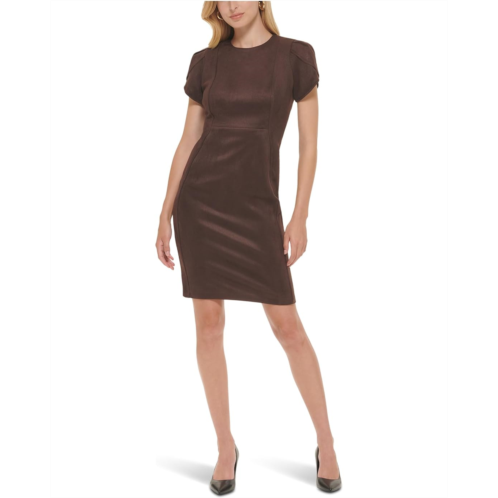 Calvin Klein Suede Tulip Sleeve Sheeth