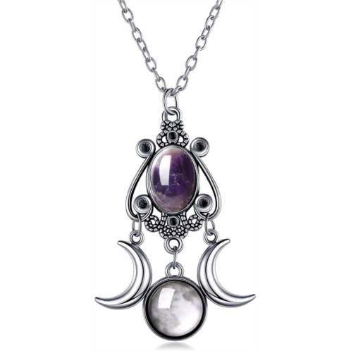 Gothic Moon Crystal Necklace Vintage Punk Black Crescent Necklace Red Statement Gothic Jewelry for Women Purple Halloween Costume Jewelry