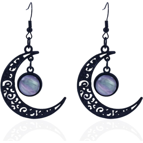 Gothic Moon Crystal Earrings for Women Goth Black Crescent Dangle Earring Halloween Red Black Crystal Glass Moon Earrings Halloween Mystery Witchy Costume Jewelry for Women
