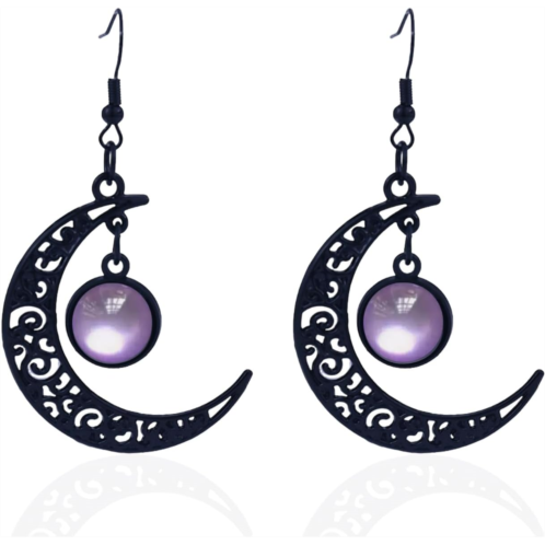 Gothic Moon Dangle Earrings for Women Halloween Mystery Witchy Jewelry Vintage Victorian Dark Punk Style Vampire Costume