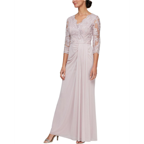 Alex Evenings Long Empire Waist Dress with Surplice Neckline