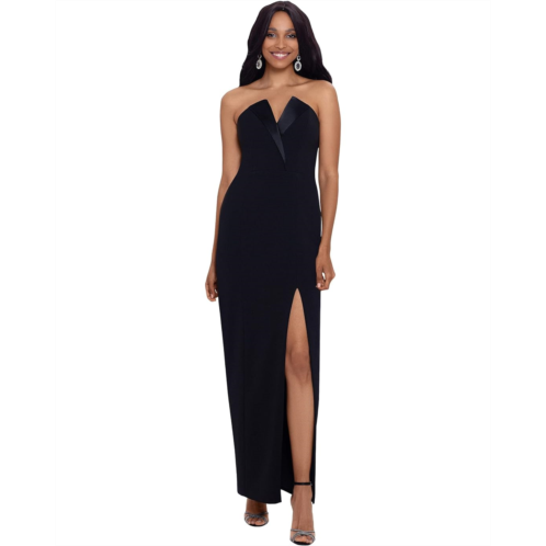 Betsy & Adam Long Strapless Tuxedo Column Dress