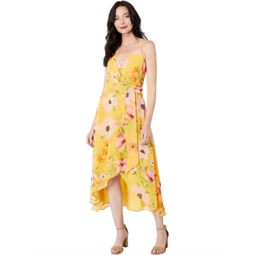Vince Camuto Chiffon Spaghetti Strap Wrap High-Low Midi