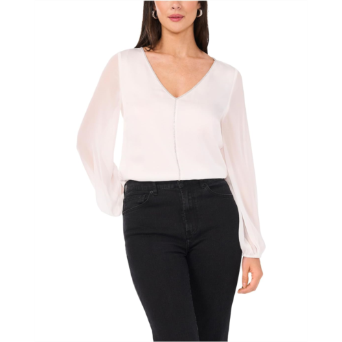 Vince Camuto V-Neck Chiffon Sleeve Blouse w/ Rhinestone Trim