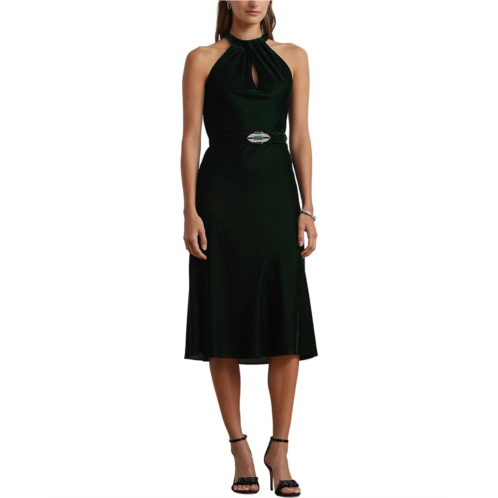 POLO RALPH LAUREN Womens Lauren Ralph Lauren Belted Velvet Halter Dress