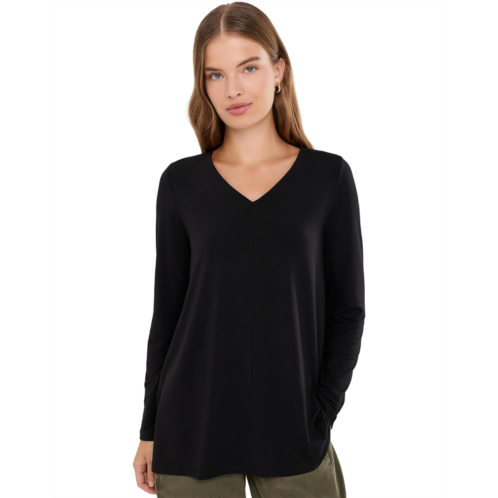 Womens Eileen Fisher Petite Fine Stretch Jersey Knit V-neck Tunic