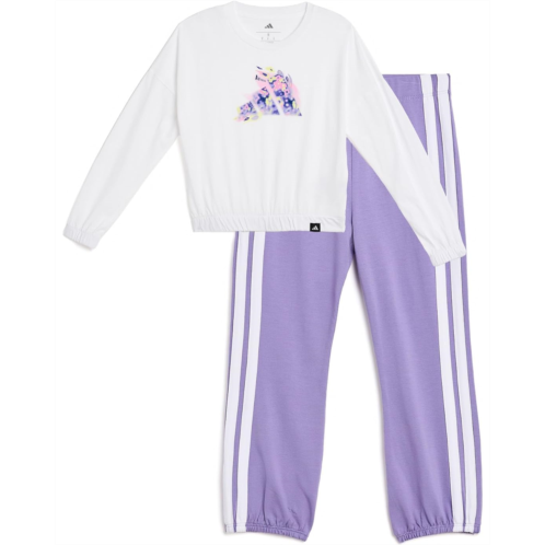Adidas Kids Long Sleeve Tee and Cuff Puff Pant Set (Toddler/Little Kid)