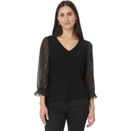 CeCe 3/4 Sleeve Mixed Media Knit Top