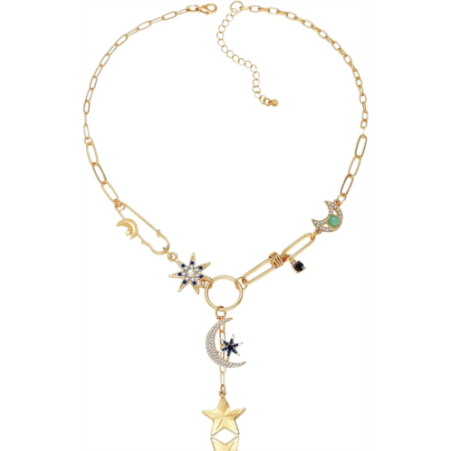 Gothic Boho Moon and Star Necklace 18K Gold Plated