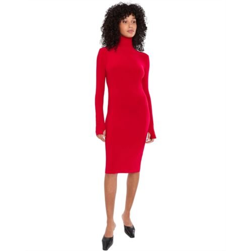 Womens Norma Kamali Long Sleeve Turtleneck Dress To Knee