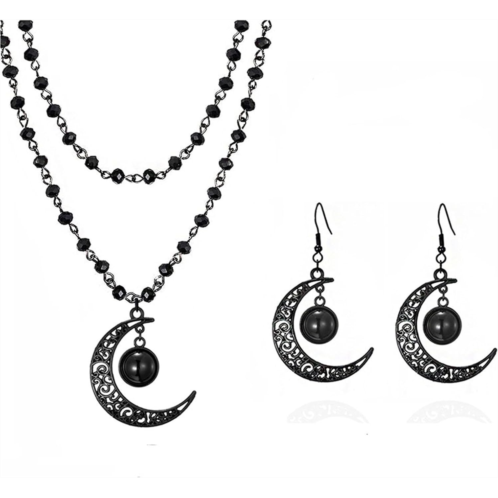 Gothic Blood Drops Necklaces Earrings for Women Vintage Black Red Crystal Moon Teardrop Necklaces Earrings Set Punk Style Vampire Jewelry Set Goth Mystery Costume Accessories Hallo