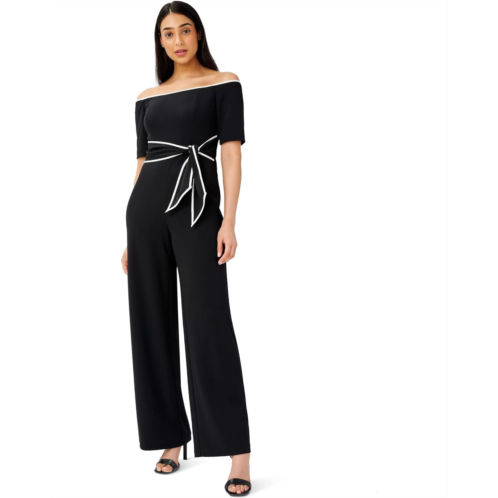Adrianna Papell Off-the-Shoulder Knit Crepe Tie Waist Jumpsuit