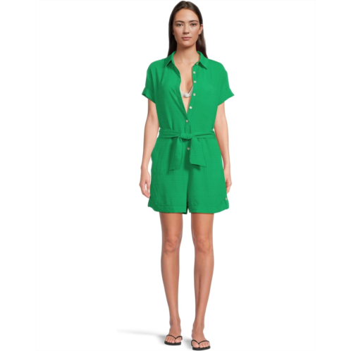BECCA Cabana Textured Button Front Romper cover-up