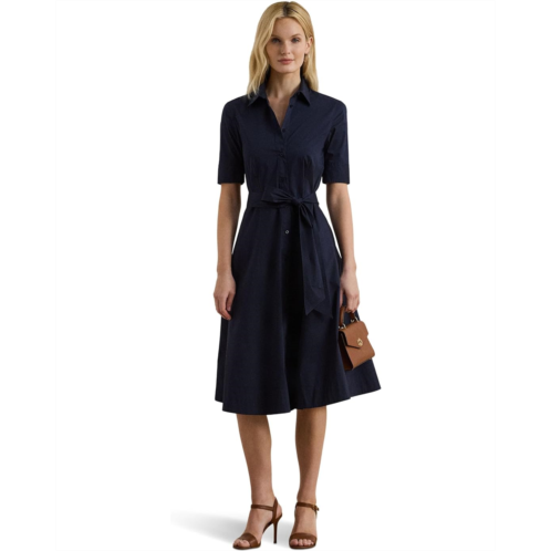 POLO Ralph Lauren Womens Lauren Ralph Lauren Belted Cotton-Blend Shirtdress