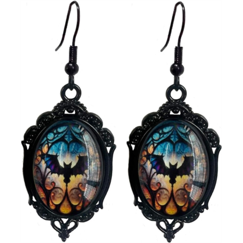 Gothic Mystery Witch Cameo Earrings Vintage Crystal Glass Witch Dangle Earring Punk Style Mystery Earrings Goth Victorian Earring Halloween Jewelry for Women