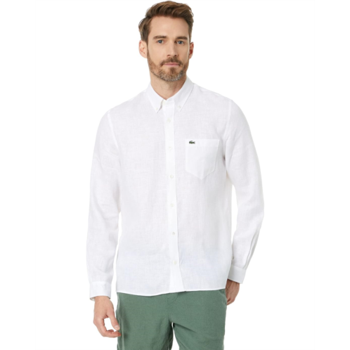 Mens Lacoste Long Sleeve Regular Fit Linen Button-Down with Front Pocket
