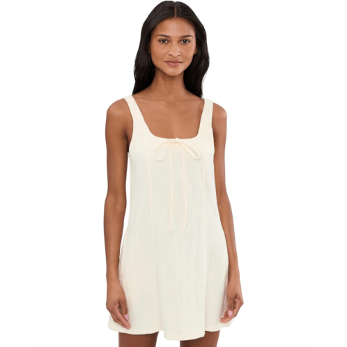 Blank NYC Chalk Mark A Line Flare Linen Dress in Beige