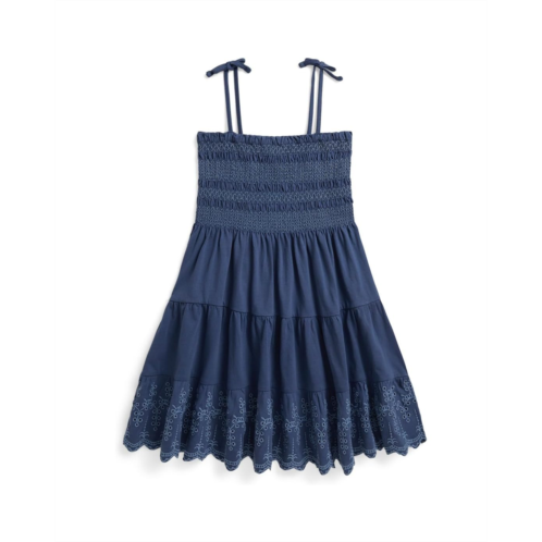 Girls Polo Ralph Lauren Kids Smocked Eyelet Cotton Jersey Dress (Toddler/Little Kid)