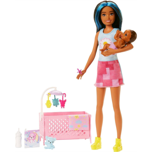 Barbie Skipper Babysitters Inc. Crib Playset with Doll Baby Doll with Sleepy Eyes Furniture & Accessories