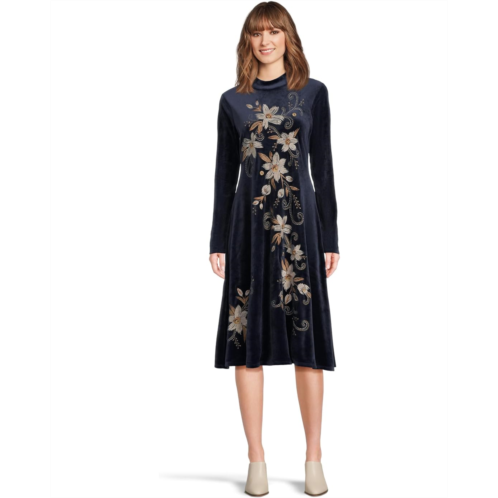 Johnny Was Stretch Velvet Mock Neck Dress - Corinthe