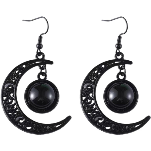 Gothic Moon Dangle Earring Vintage Crystal Glass Crescent Drop Earrings Punk Style Dark Victorian Earrings Mystery Vampire Jewelry Halloween Outfit Accessories for Women