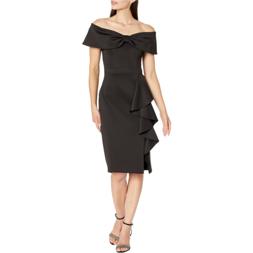 XSCAPE Off-the-Shoulder Bow Short Scuba with Ruffle