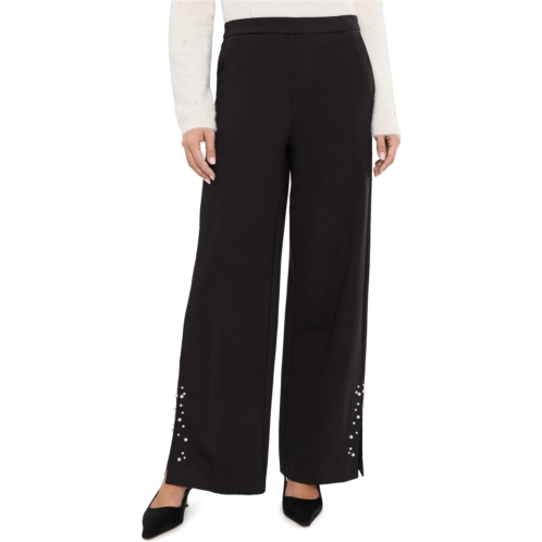 Womens Liverpool Los Angeles 30 Kayla Mid-Rise Pull-On Wide Leg Trousers with Pearl Trim