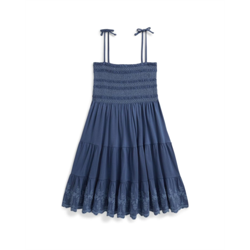 Girls Polo Ralph Lauren Kids Smocked Eyelet Cotton Jersey Dress (Big Kid)